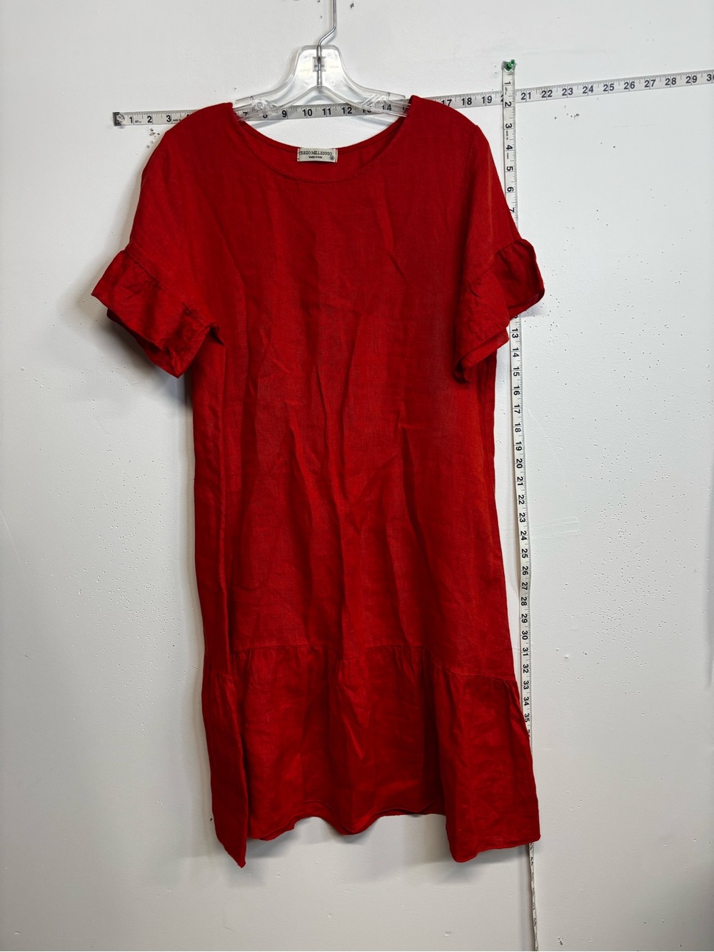 Terzo millennio 100% line Red Short-Sleeve Midi Dress with Ruffle Hem